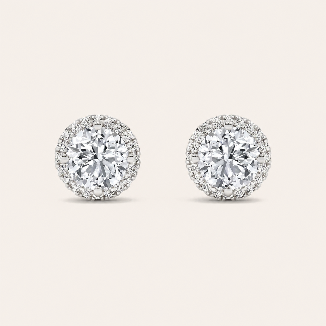 2CT Round Cut Lab Grown Diamond Halo Stud Earrings