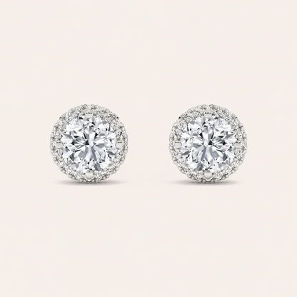 2CT Round Cut Lab Grown Diamond Halo Stud Earrings