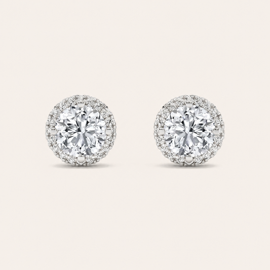 2CT Round Cut Lab Grown Diamond Halo Stud Earrings