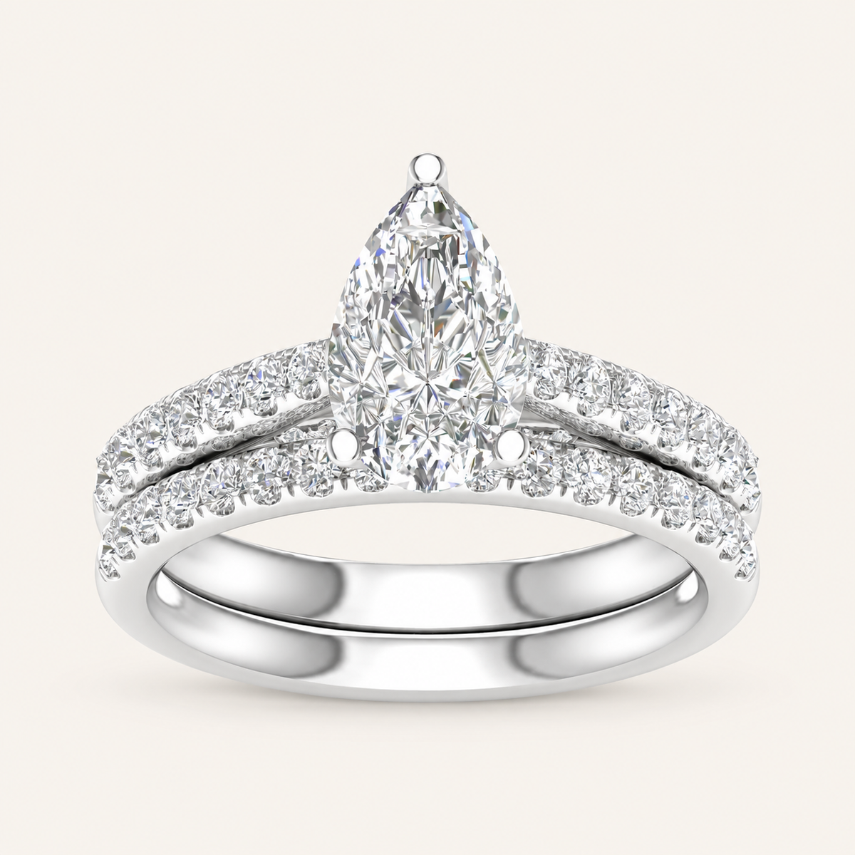 2.33CT Pear Cut Lab Grown Diamond Ring Set