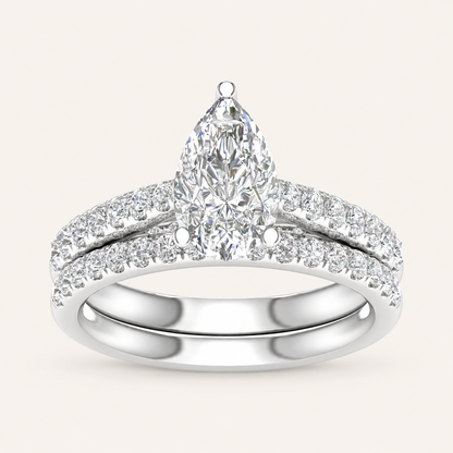 2.33CT Pear Cut Lab Grown Diamond Ring Set