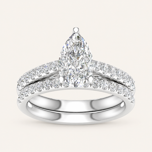 2.33CT Pear Cut Lab Grown Diamond Ring Set