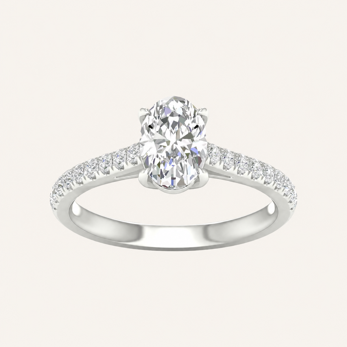 1.75CT Oval Cut Lab Grown Diamond Side Stone Ring