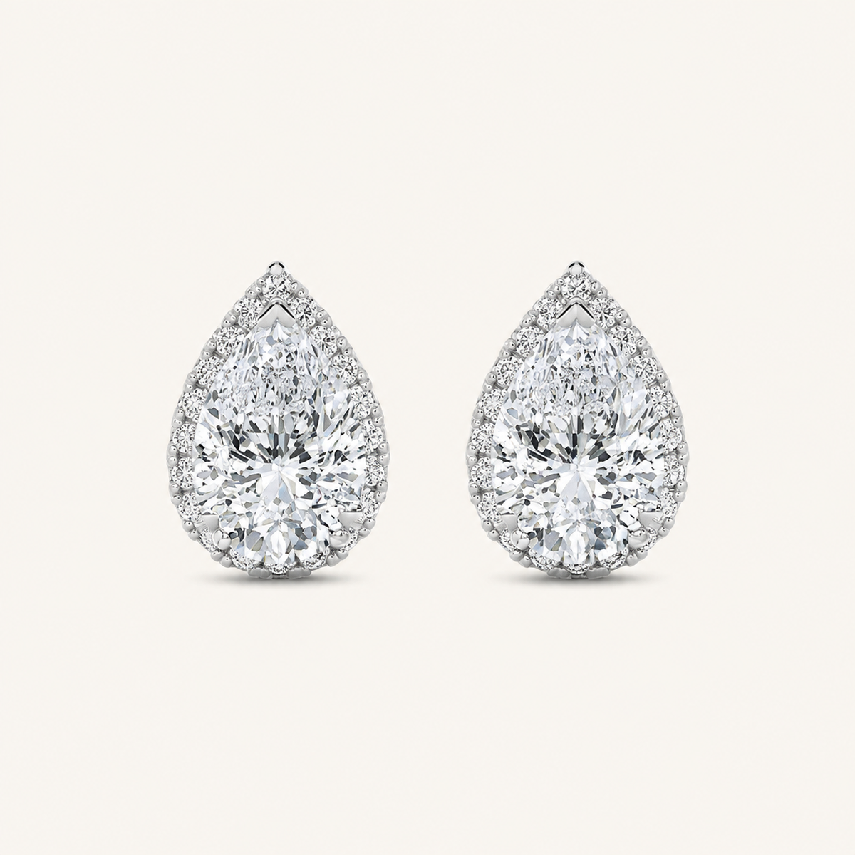 2CT Pear Cut Lab Grown Diamond Halo Stud Earrings