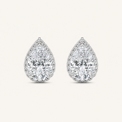 2CT Pear Cut Lab Grown Diamond Halo Stud Earrings