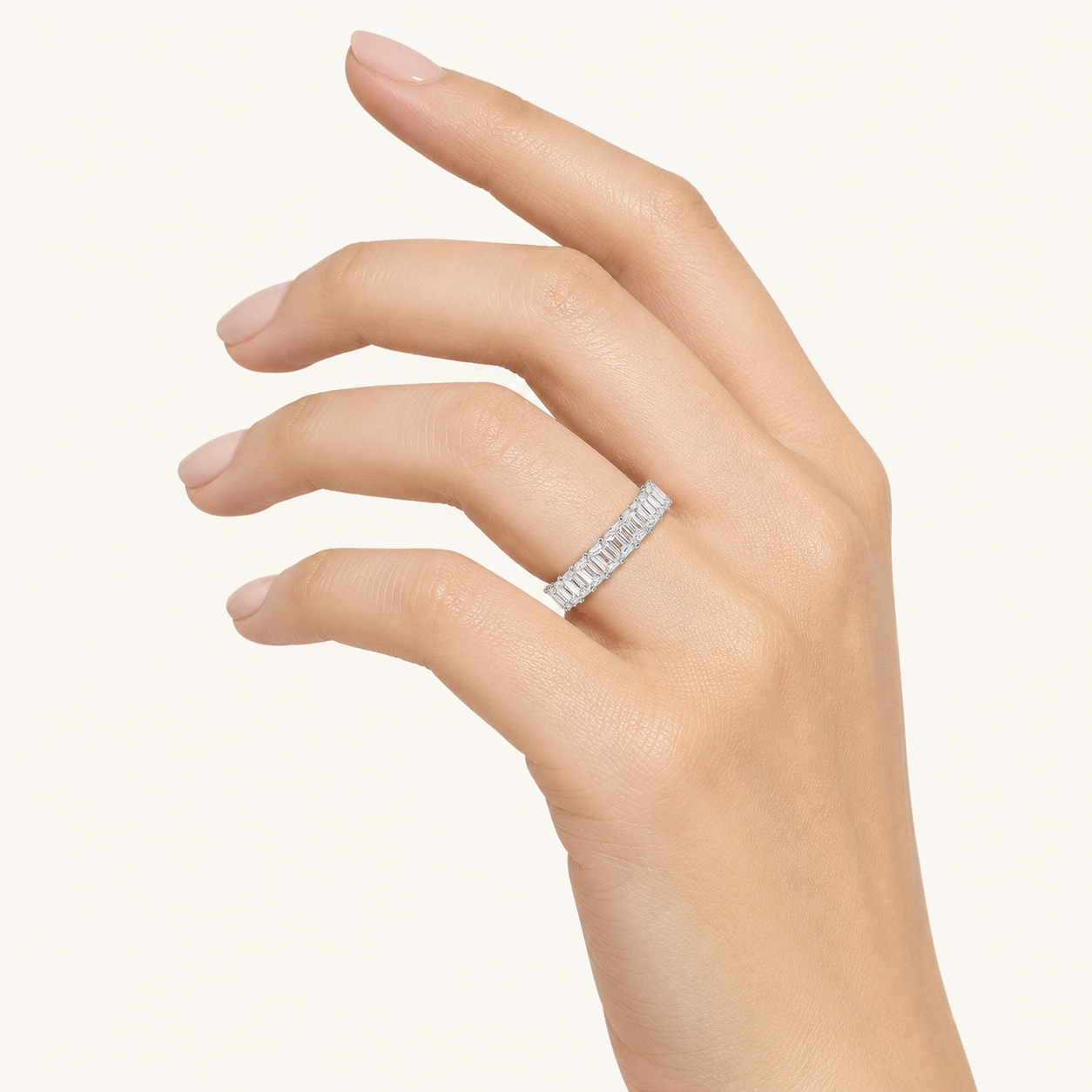 5.40 CT Emerald Cut Lab Grown Diamond Split Prong Eternity Ring