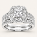 1.50 CT Princess Cut Lab Grown Diamond Bridal Halo Set