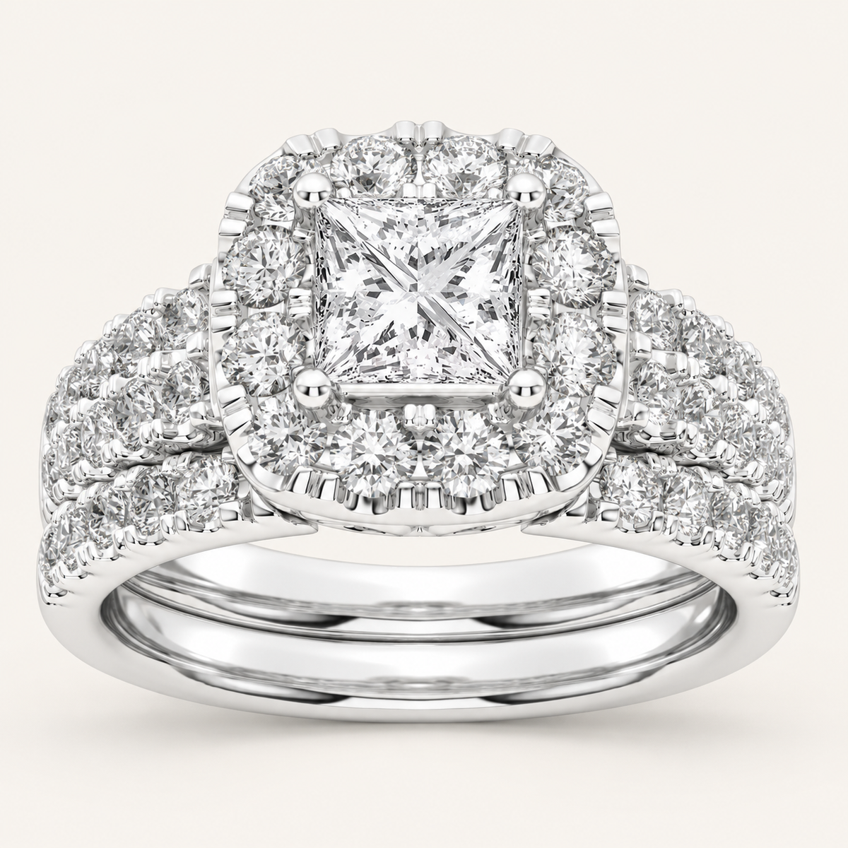 1.50 CT Princess Cut Lab Grown Diamond Bridal Halo Set