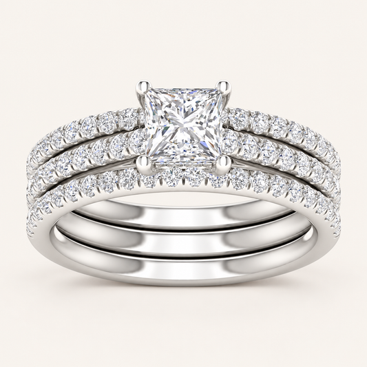 1.76 CT Princess Cut Lab Grown Diamond Band Set