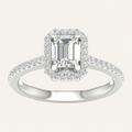 1.25CT Emerald Cut Lab Grown Diamond Halo Side Stone Ring