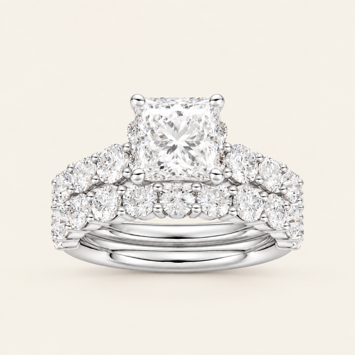 1.75CT Princess Cut Lab Grown Diamond Bridal Set