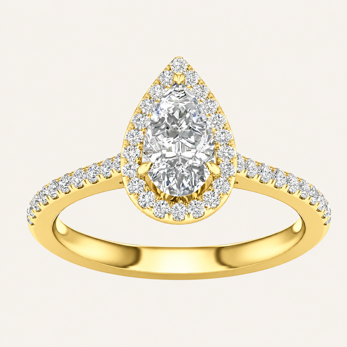 1.25CT Pear Cut Lab Grown Diamond Halo Side Stone Ring