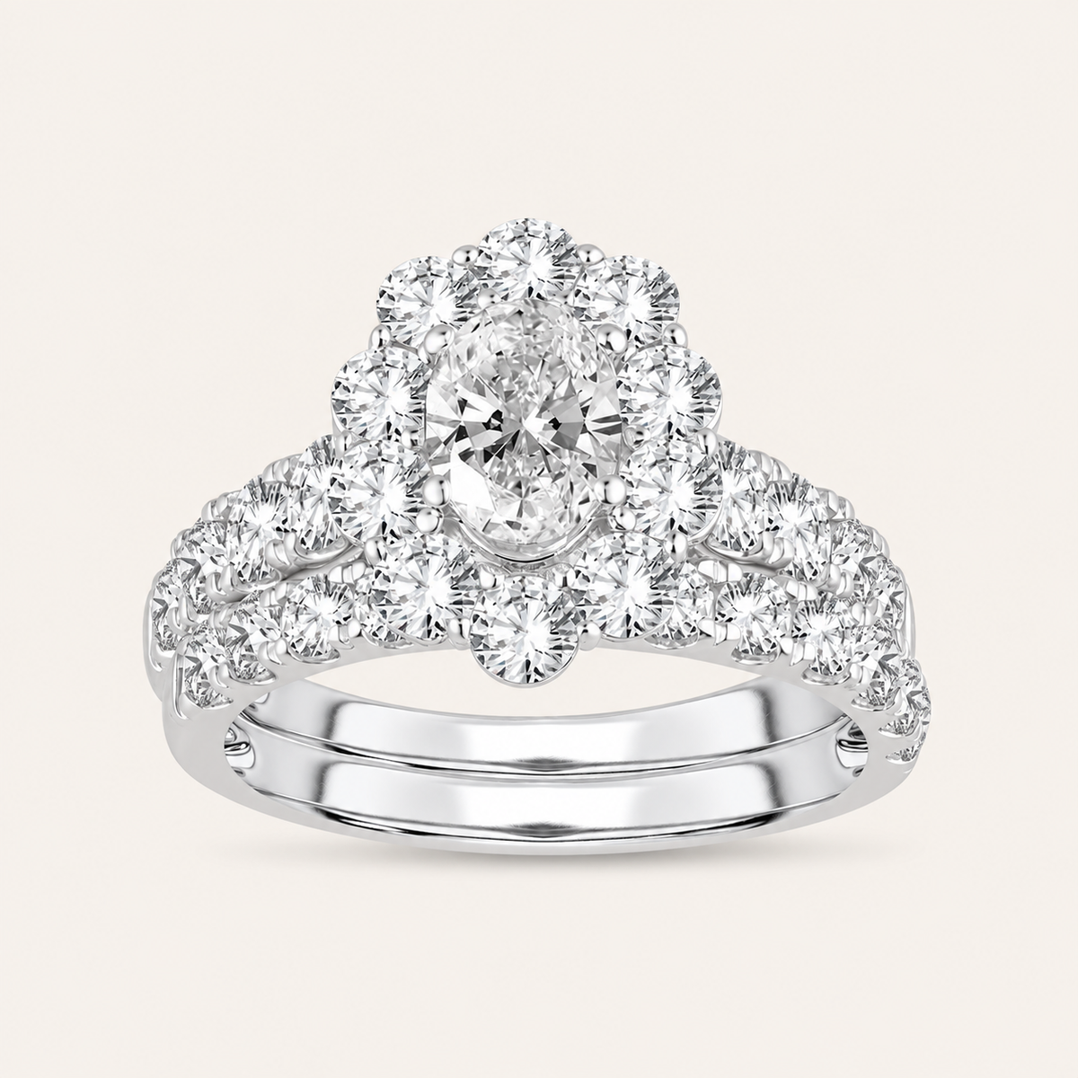 3.00CT Oval Cut Lab Grown Diamond Halo Bridal Set
