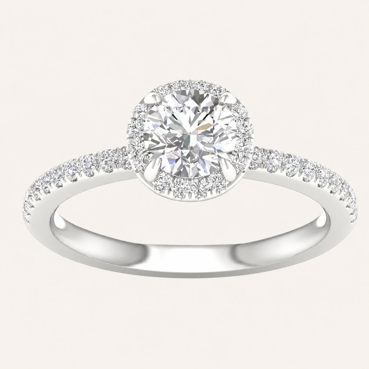 1.25CT Round Cut Lab Grown Diamond Halo Side Stone Ring