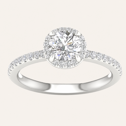 1.25CT Round Cut Lab Grown Diamond Halo Side Stone Ring