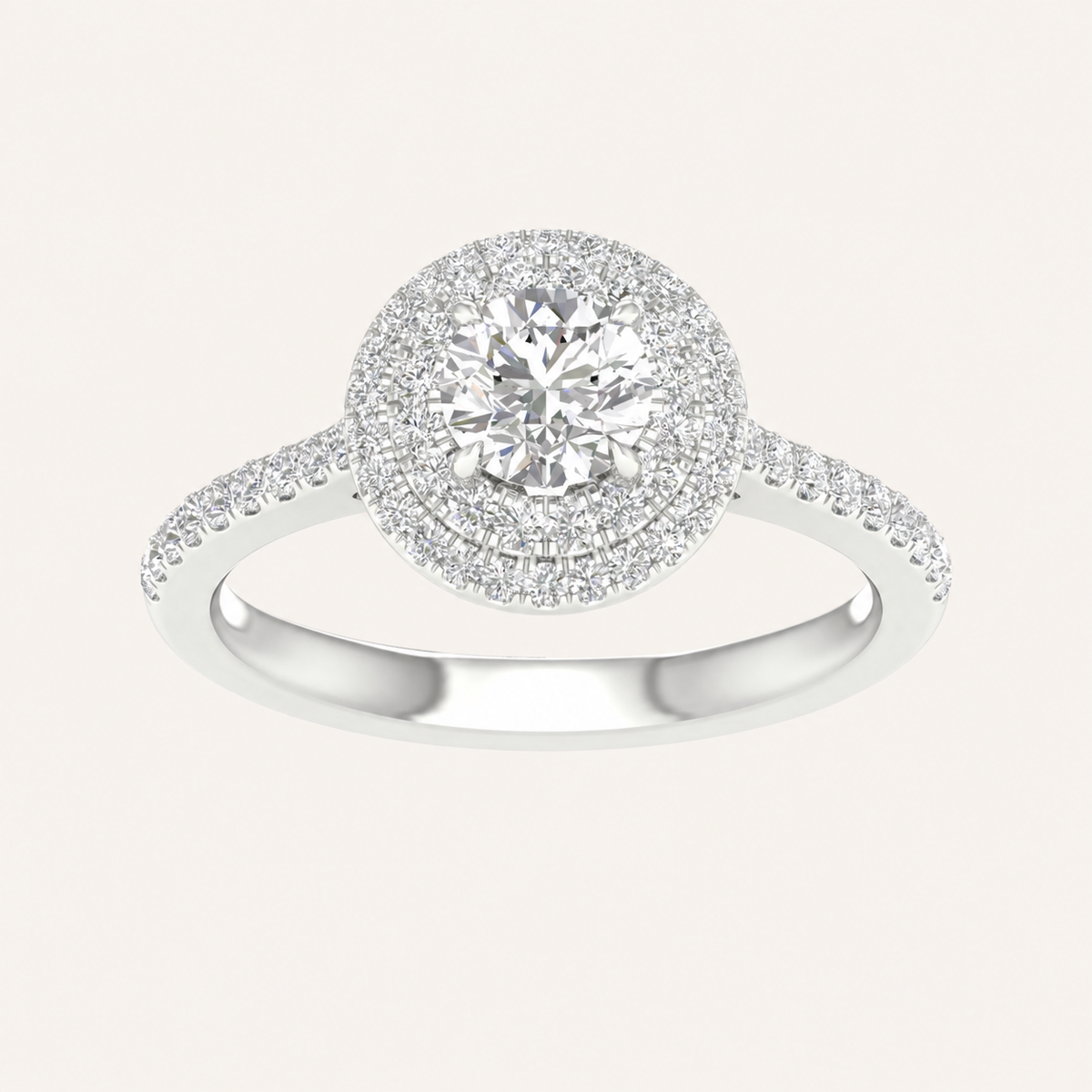 1.15CT Round Cut Lab Grown Diamond Halo Side Stone Ring