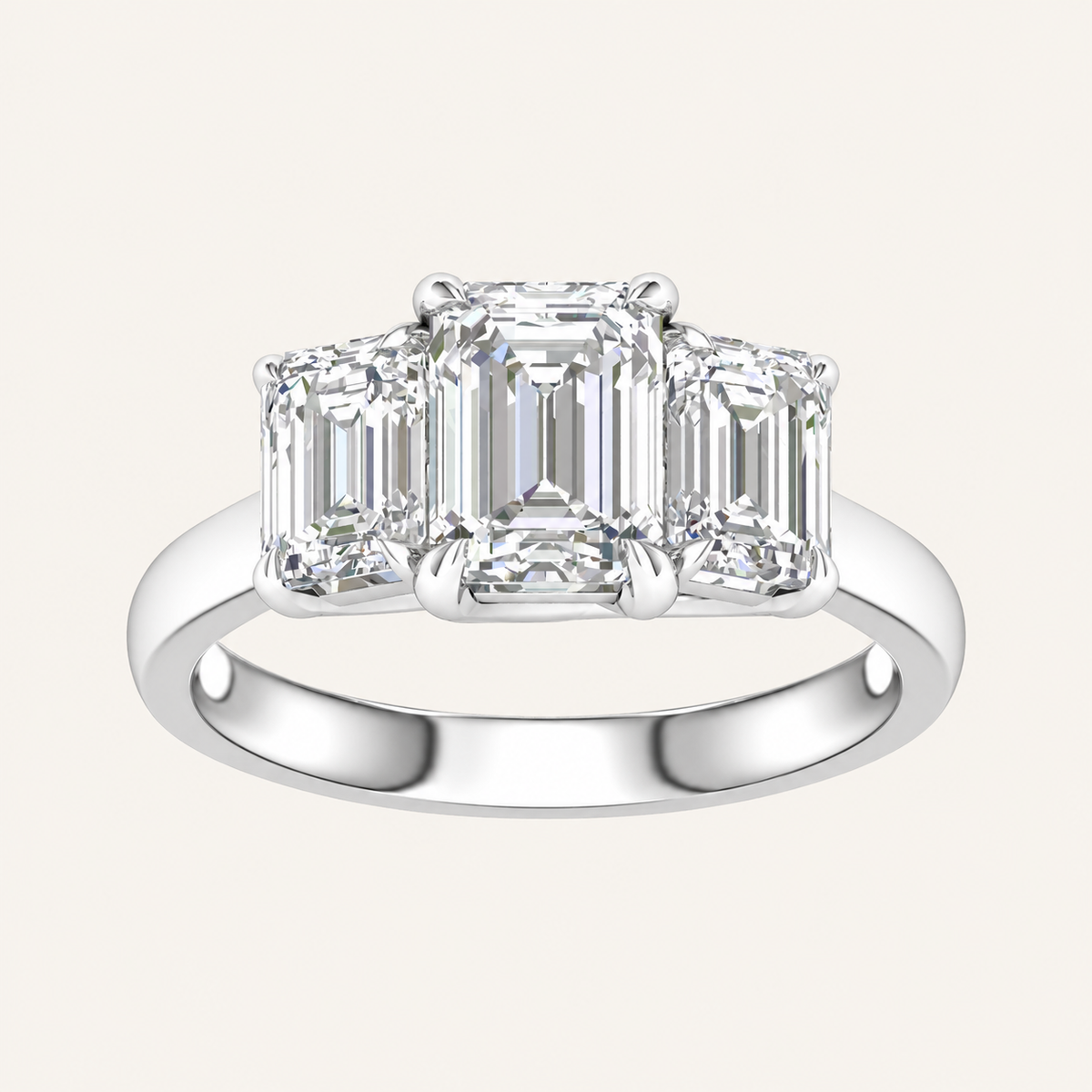 3.00CT Emerald Cut Lab Grown Diamond Three Stone Ring