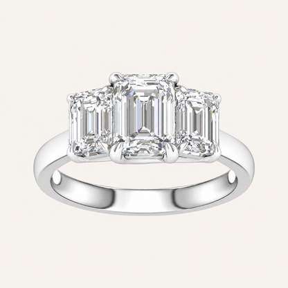 3.00CT Emerald Cut Lab Grown Diamond Three Stone Ring