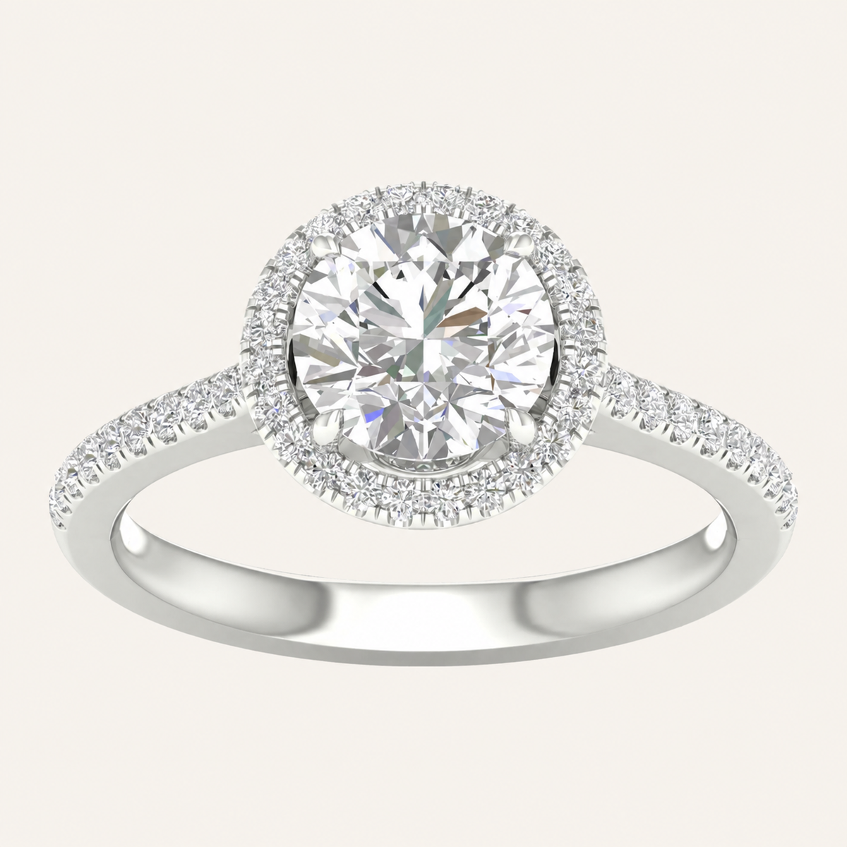 2.25CT Round Cut Lab Grown Diamond Halo Side Stone Ring