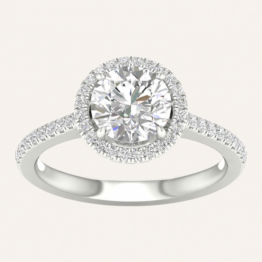 2.25CT Round Cut Lab Grown Diamond Halo Side Stone Ring