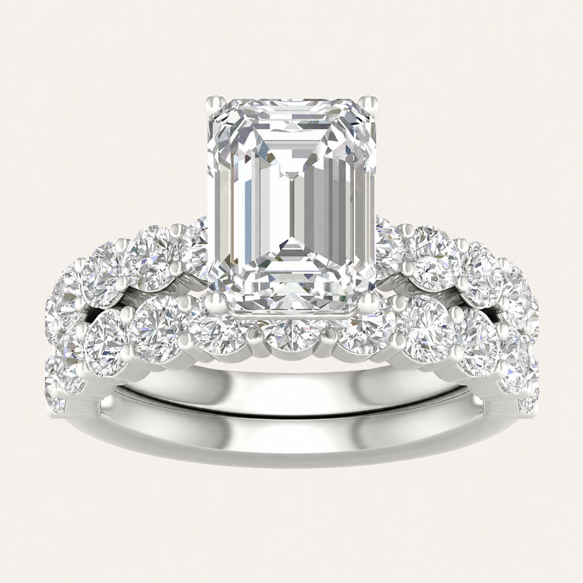 5.00CT Emerald Cut Lab Grown Diamond Bridal Set