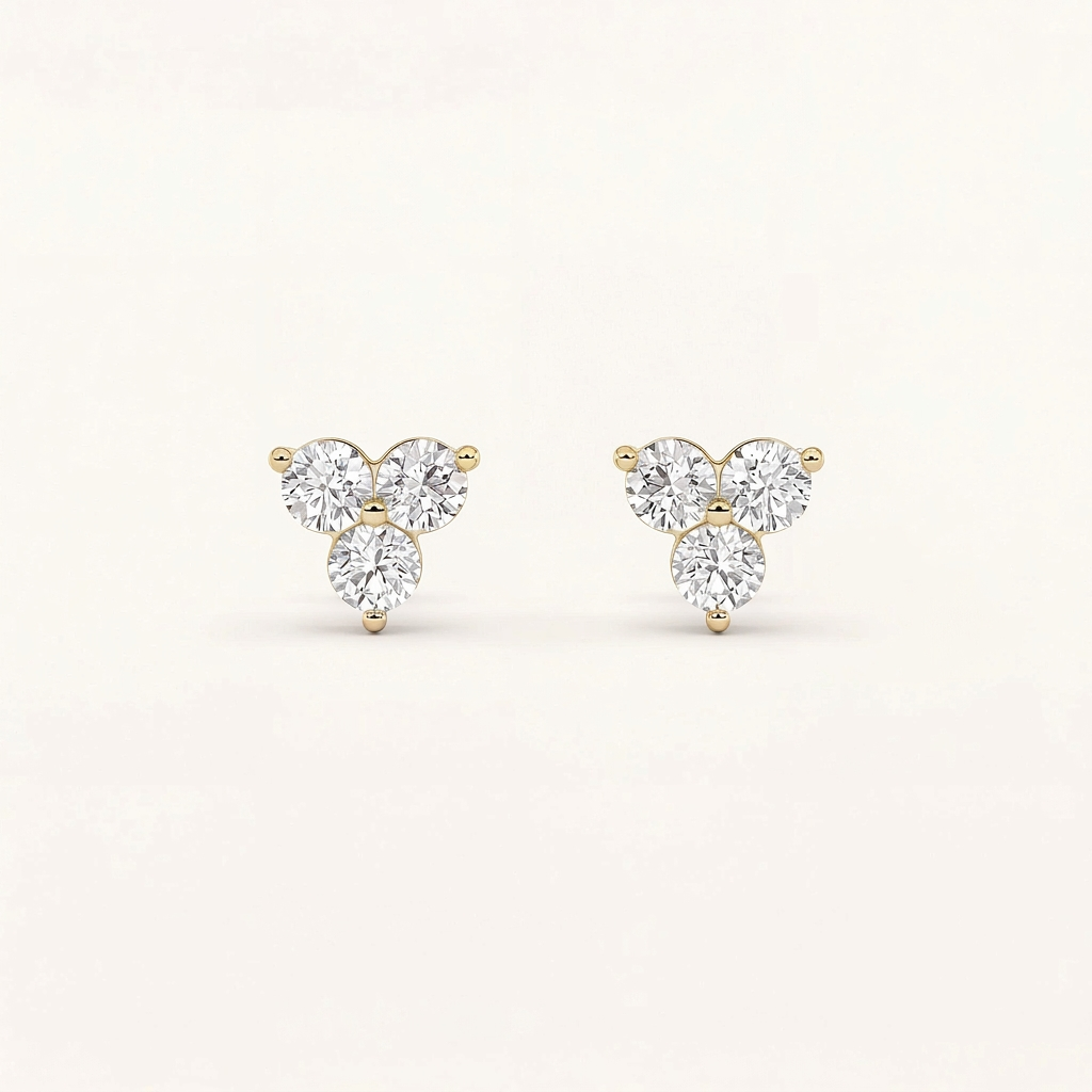 1.5CT Round Cut Lab Grown Diamond Three Stone Earrings