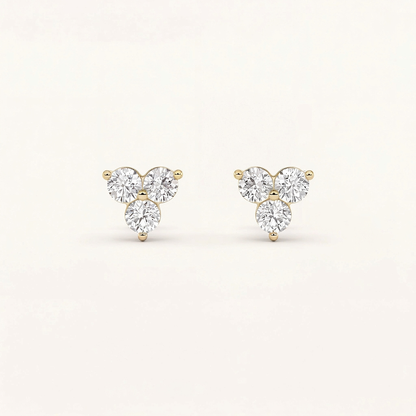 1.5CT Round Cut Lab Grown Diamond Three Stone Earrings