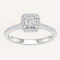 2.25CT Princess Cut Lab Grown Diamond Halo Side Stone Ring
