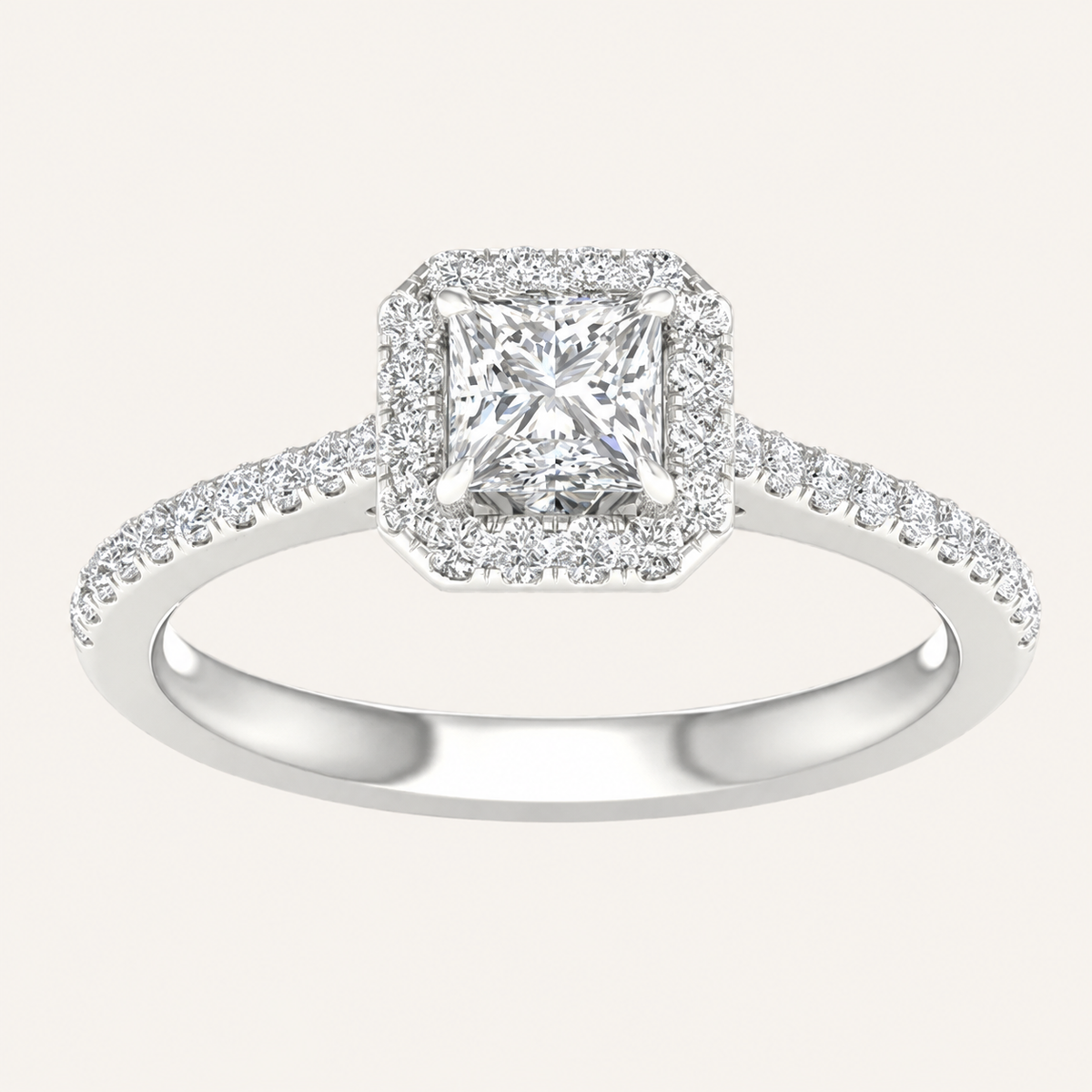 2.25CT Princess Cut Lab Grown Diamond Halo Side Stone Ring