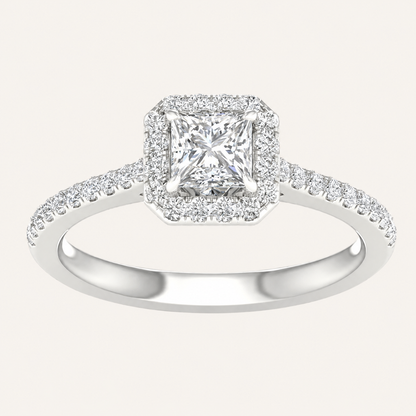2.25CT Princess Cut Lab Grown Diamond Halo Side Stone Ring
