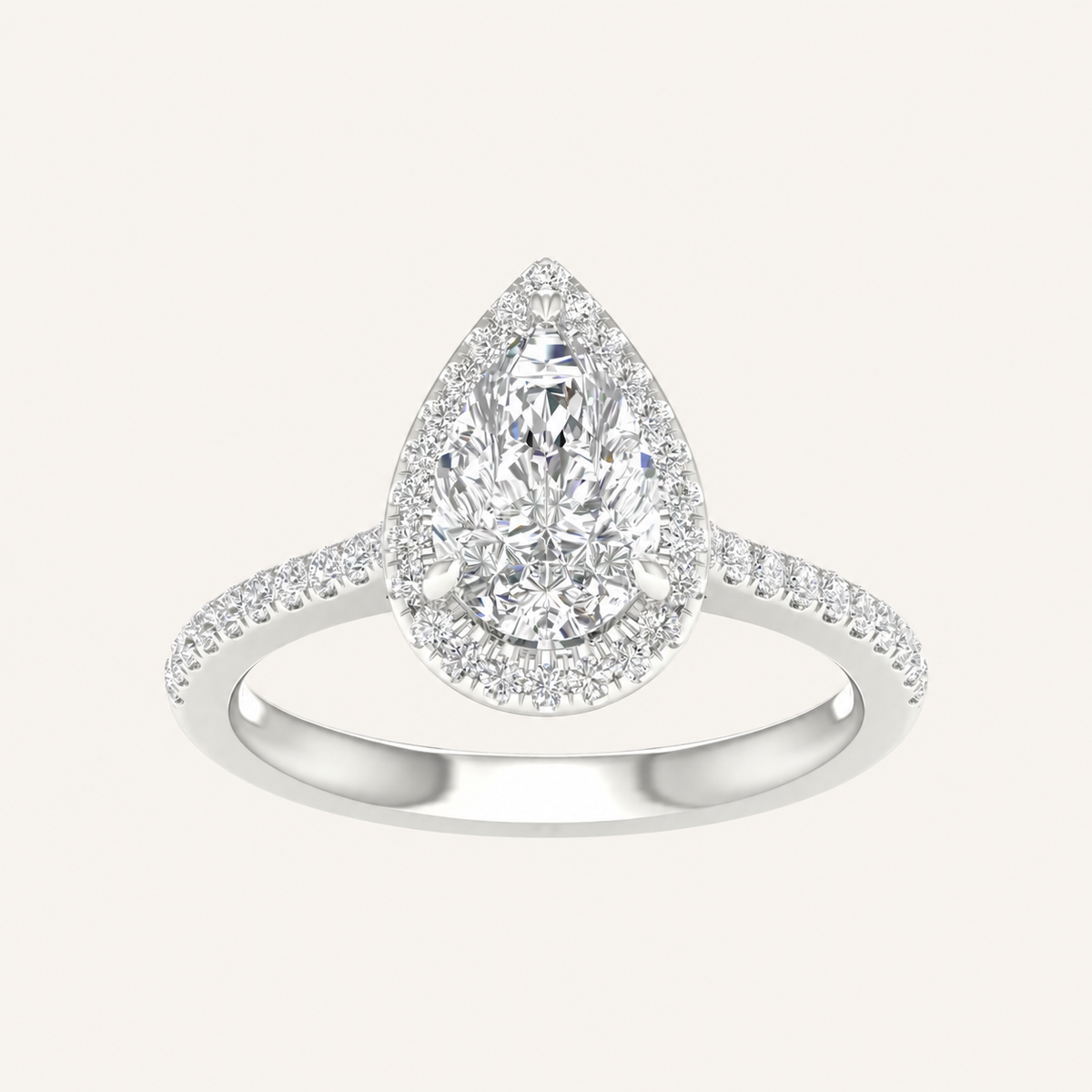 1.75CT Pear Cut Lab Grown Diamond Halo Side Stone Ring