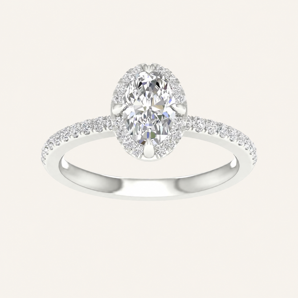 1.25CT Oval Cut Lab Grown Diamond Halo Side Stone Ring