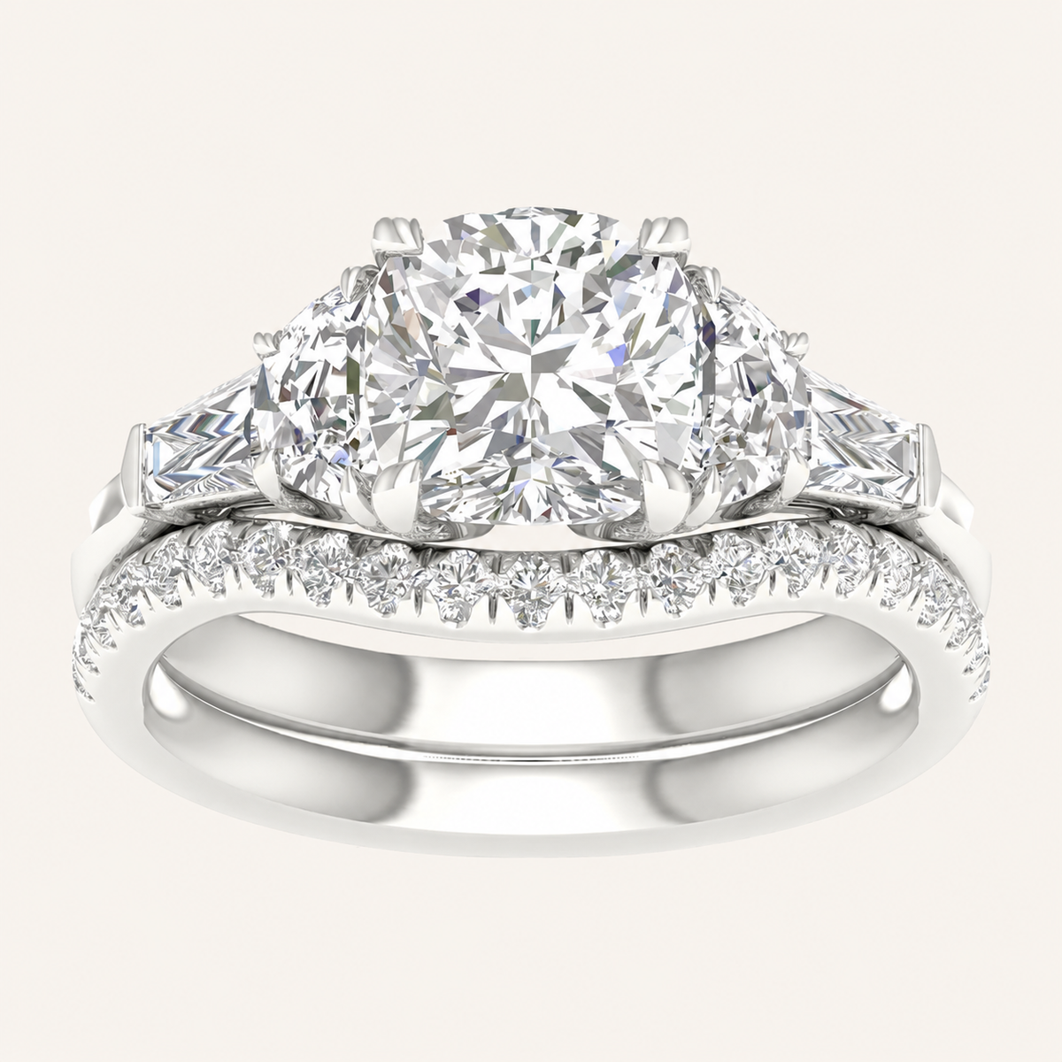 2.93 CT Round Cut Lab Grown Diamond Three Stone Engagement Ring