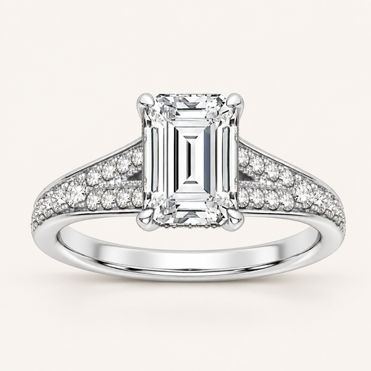 2.36 CT Emerald Cut Lab Grown Diamond Bridal Set Side Stone