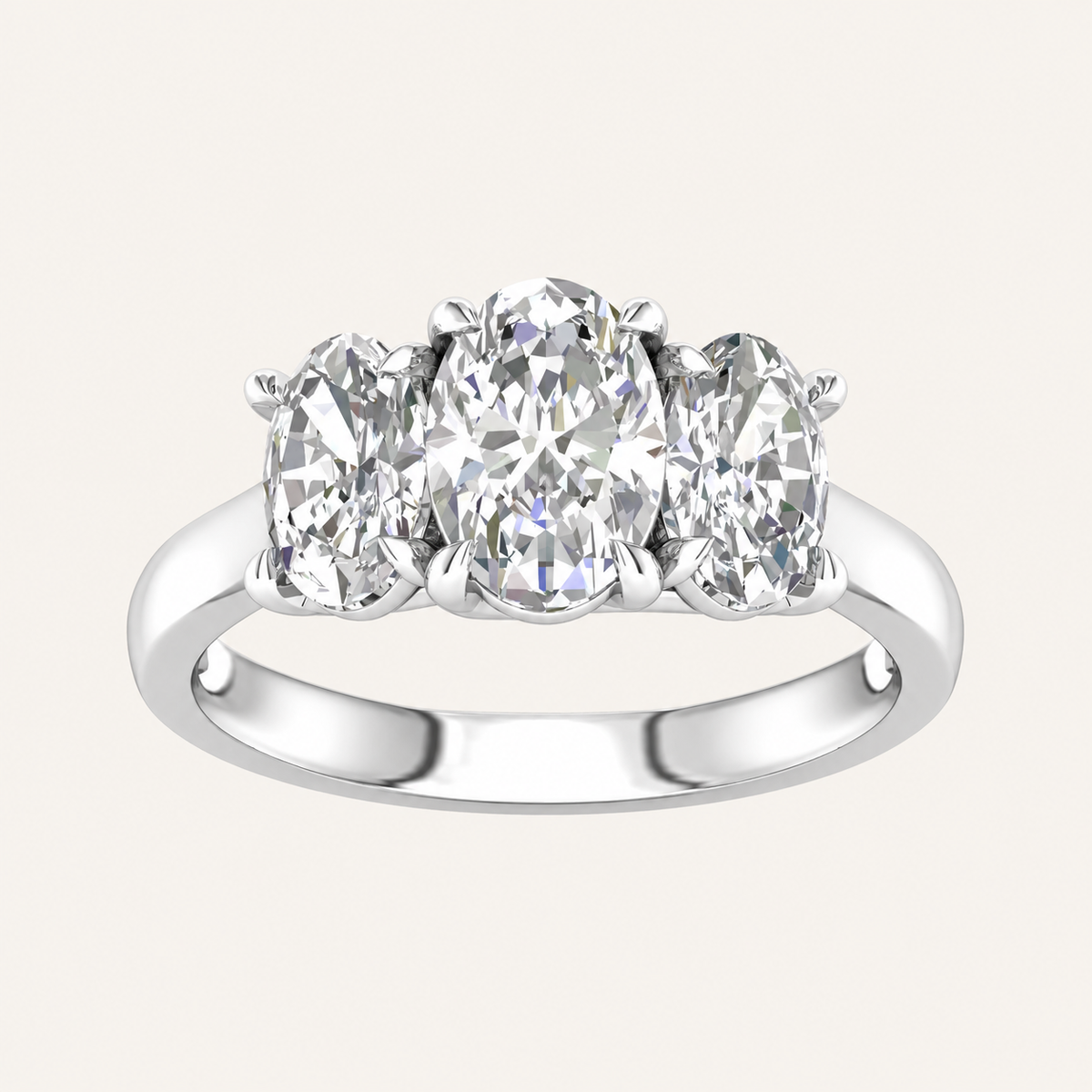 3.00CT Oval Cut Lab Grown Diamond Three Stone Ring