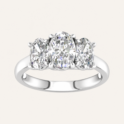 3.00CT Oval Cut Lab Grown Diamond Three Stone Ring