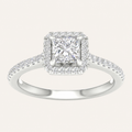 1.25CT Square Cut Lab Grown Diamond Halo Side Stone Ring