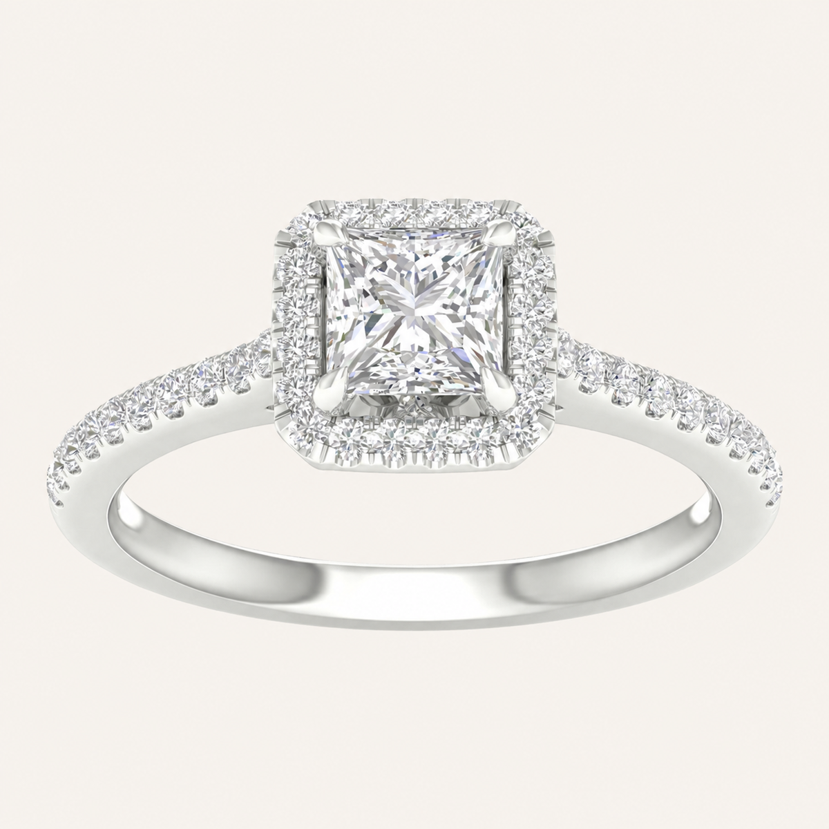 1.25CT Square Cut Lab Grown Diamond Halo Side Stone Ring