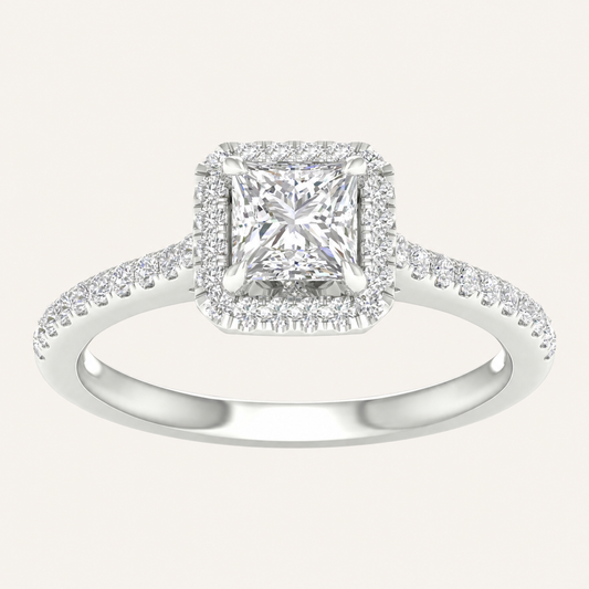 1.25CT Square Cut Lab Grown Diamond Halo Side Stone Ring