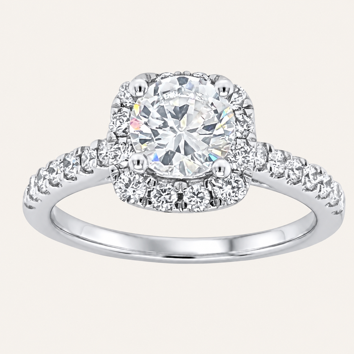 1.50CT Round Cut Lab Grown Diamond Halo Side Stone Ring