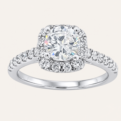 1.50CT Round Cut Lab Grown Diamond Halo Side Stone Ring