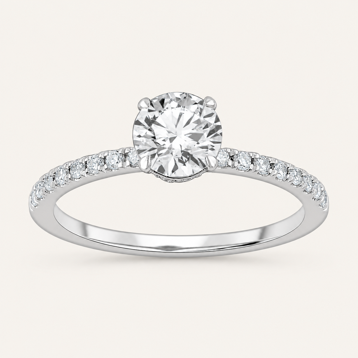 1.00CT Round Cut Lab Grown Diamond Hidden Halo Side Stone Ring