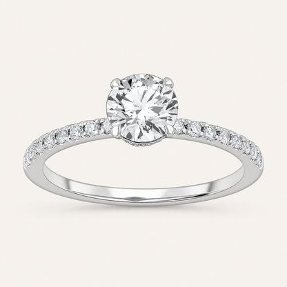 1.00CT Round Cut Lab Grown Diamond Hidden Halo Side Stone Ring