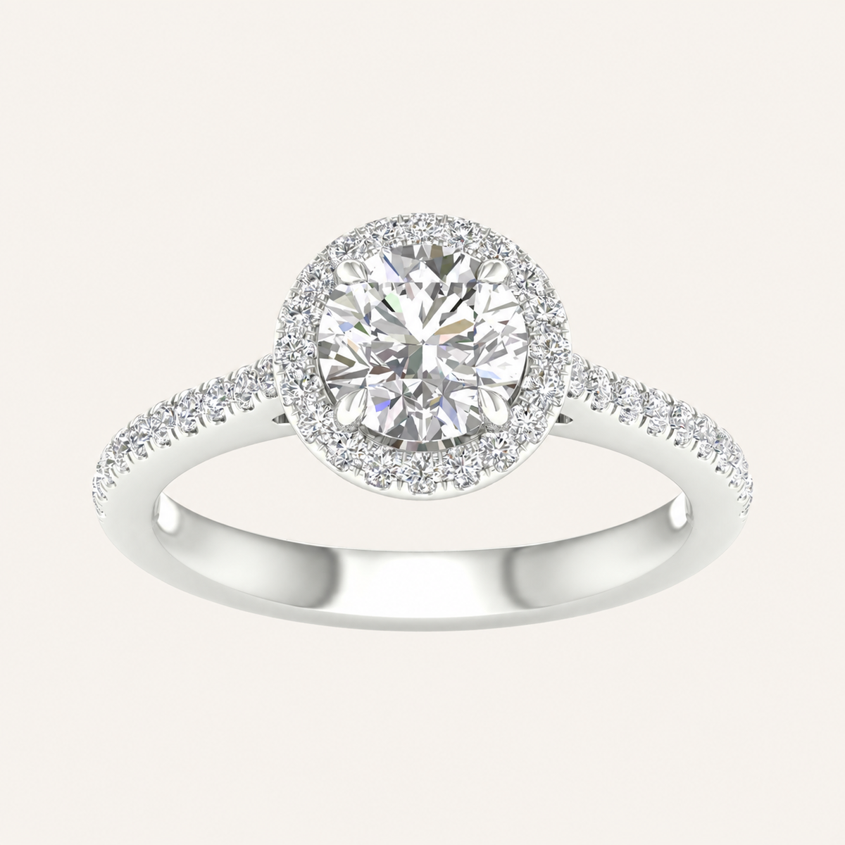 1.75CT Round Cut Lab Grown Diamond Halo Side Stone Ring