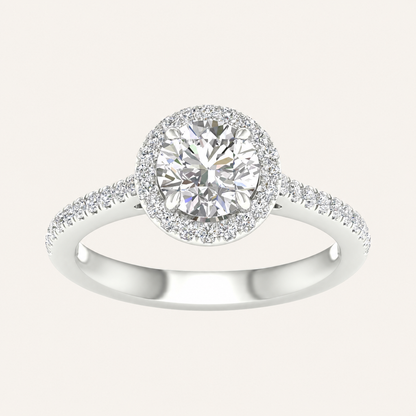 1.75CT Round Cut Lab Grown Diamond Halo Side Stone Ring