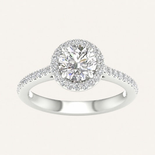1.75CT Round Cut Lab Grown Diamond Halo Side Stone Ring