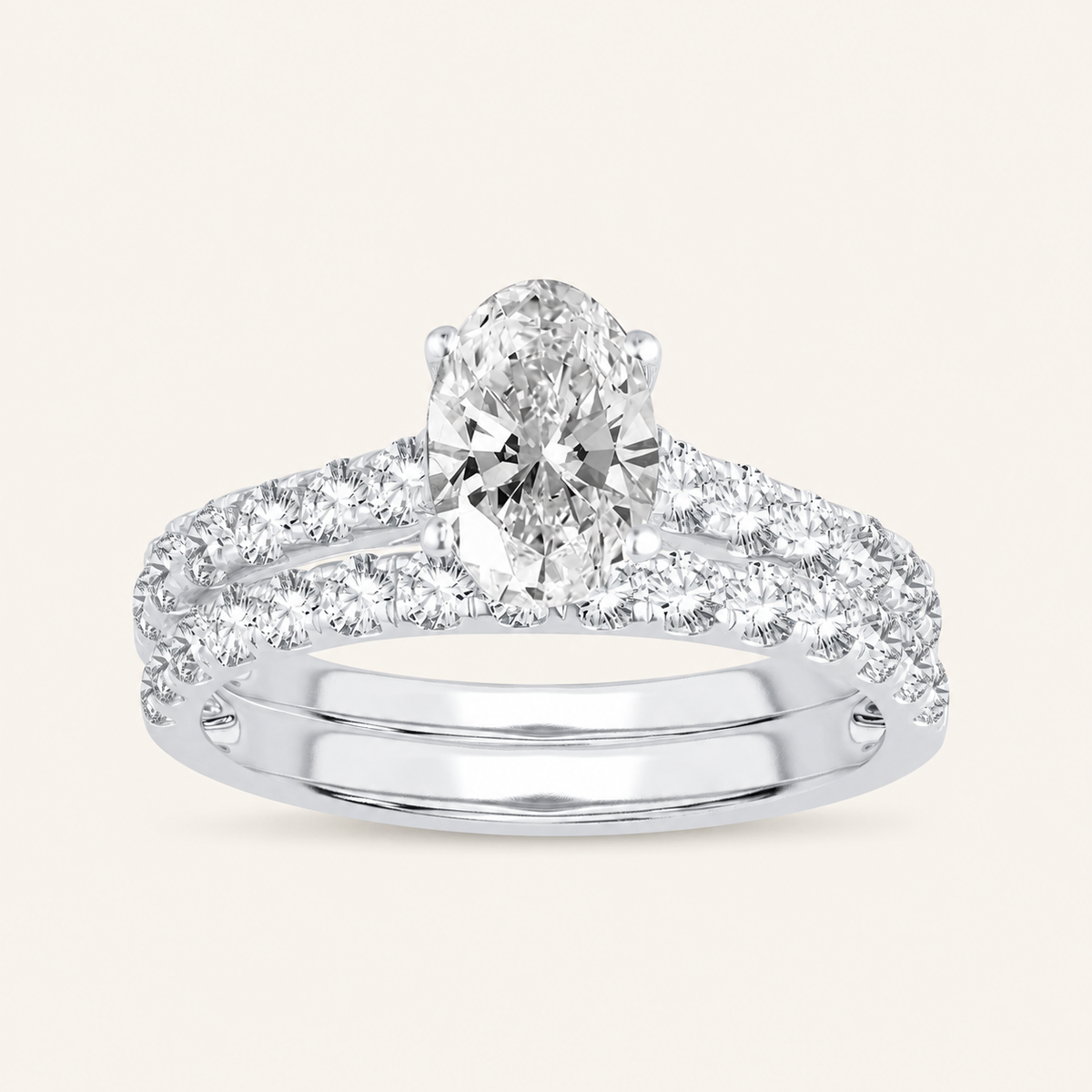 2.00CT Oval Cut Lab Grown Diamond Bridal Ring Set