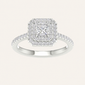 1.15CT Princess Cut Lab Grown Diamond Halo Side Stone Ring