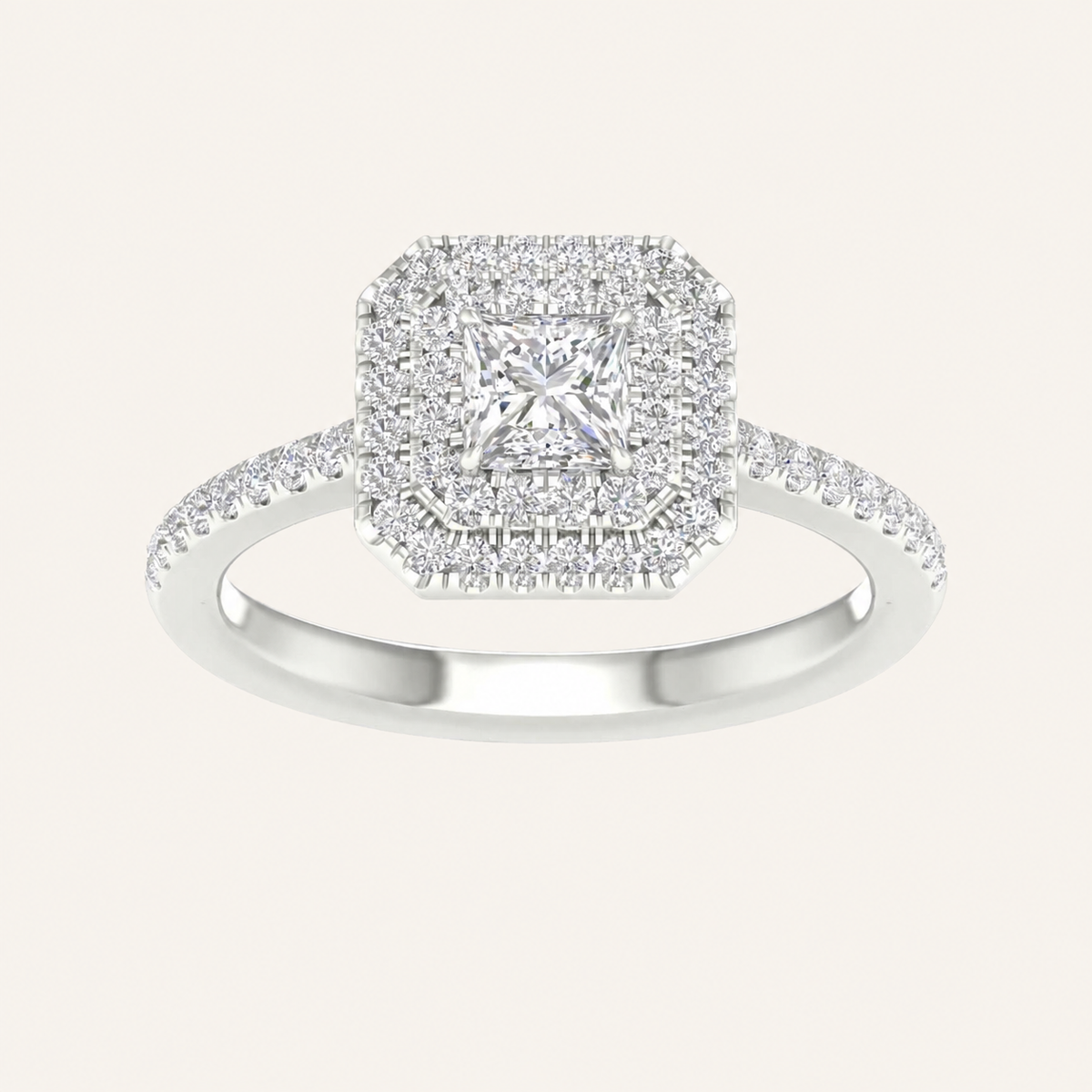 1.15CT Princess Cut Lab Grown Diamond Halo Side Stone Ring