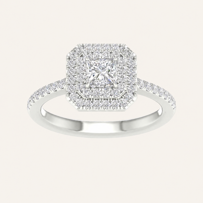1.15CT Princess Cut Lab Grown Diamond Halo Side Stone Ring